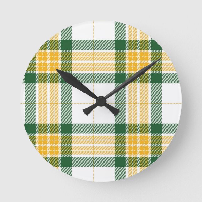 Tartán verde y amarillo Reloj de pared acrílico (Anverso)