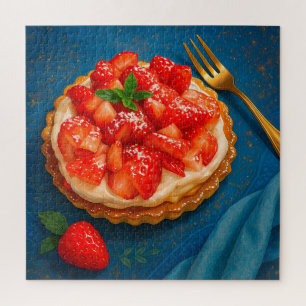 "Tartas de fresa dorada - Elegante rompecabezas de