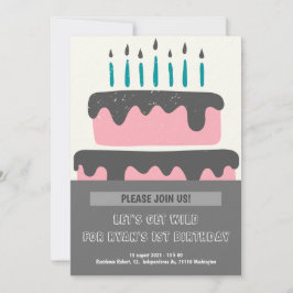 Tartas rosadas y negras Invitación de primer cumpl