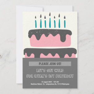 Tartas rosadas y negras Invitación de primer cumpl