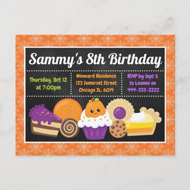 Tartas y dulces de Halloween Invitación de cumplea (Anverso)