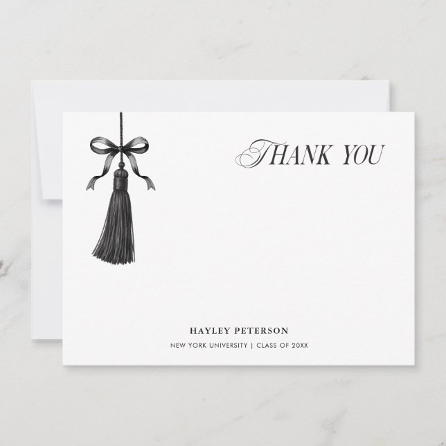Tassel Black Bow Graduation Party Thank You Note (Anverso)