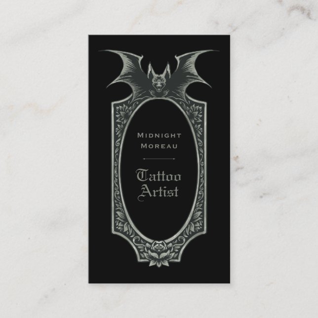 Tattoo Artista Bat QR Código tarjeta de visita (Anverso)