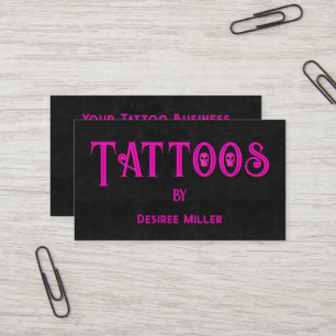 Tattoo Shop Girly Pink Black Skull tarjeta de pres