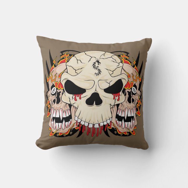 Tattoo Skull Ocho Ball Flame Couch Cojín decorativ (Anverso)