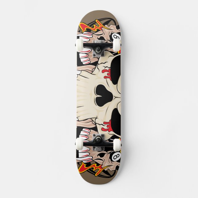 Tattoo Skull Ocho Ball Old School Skateboard (Anverso)