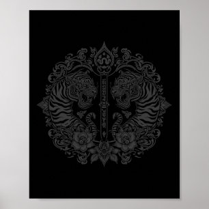 Tatuaje de arte de Muay Thai Sak Yant Tigre gemelo