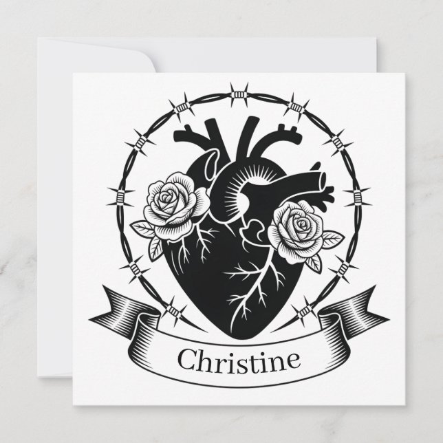 Tatuaje de Corazón Anatómico: Diseño en Blanco y N (Anverso)
