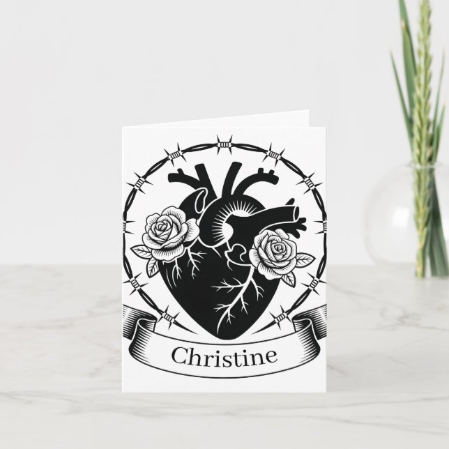 Tatuaje de Corazón Anatómico: Diseño en Blanco y N (Anverso)