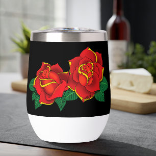 Tatuaje tradicional de rosas rojas negrita