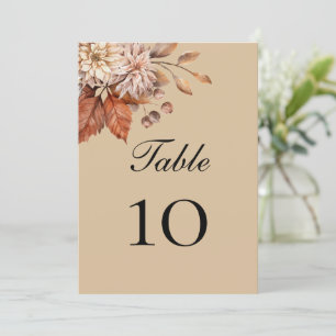 Taupe Boho Boda Floral Número de tarjetas