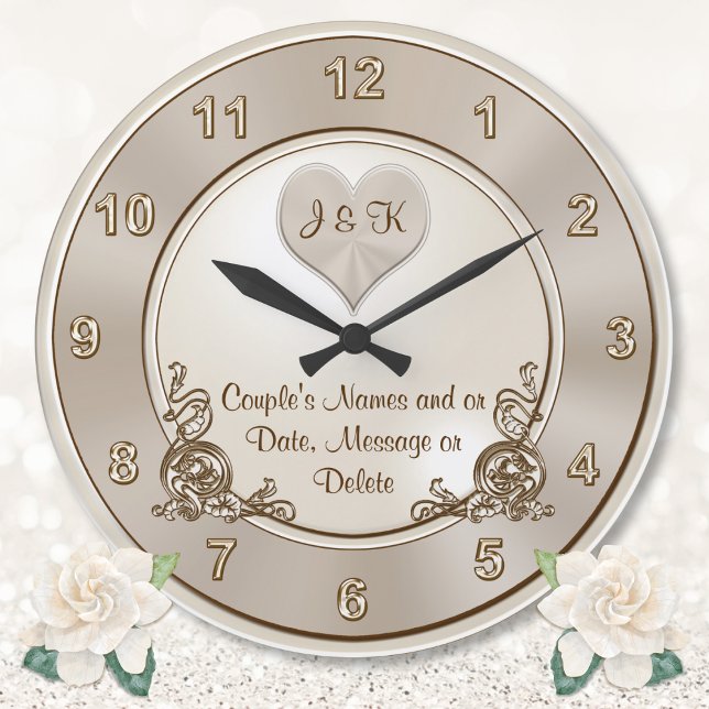 Taupe, Champagne Ivory, reloj de pared Boda (Engagement gift suggestions. Wedding wall clock. Personalised, marriage gift for sister, best friend)
