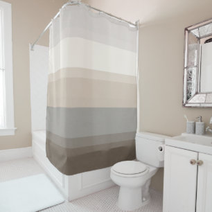 Taupe de moda, cortina de ducha de rayas grises y