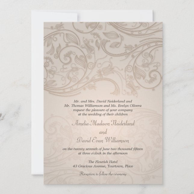 Taupe Fourish Wedding Invitación (Anverso)