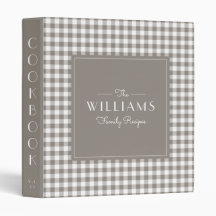 Taupe Gingham Farmhouse Recipe Cookbook