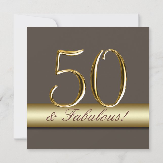 Taupe Gold Simple 50 cumpleaños fiesta invitación (Anverso)