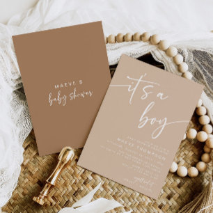 Taupe Invitación a Baby Shower moderna es un niño
