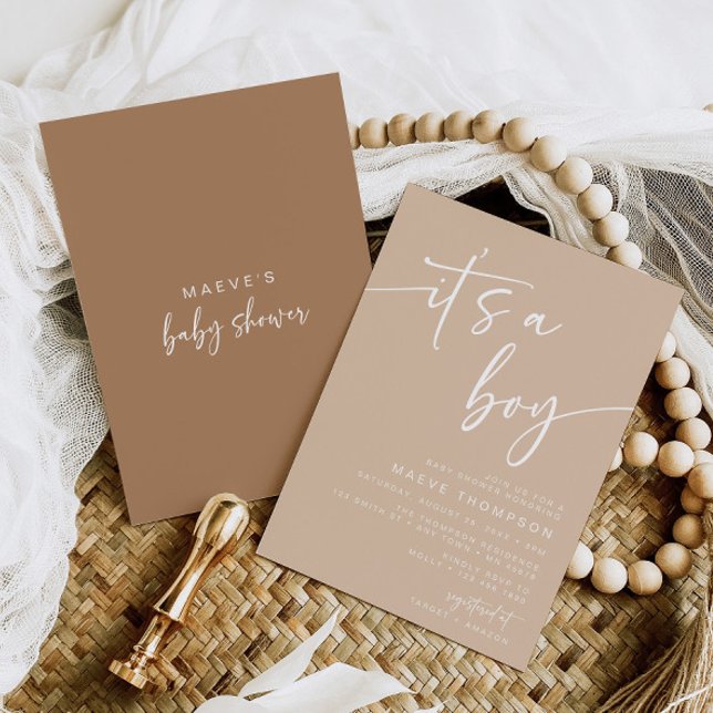 Taupe Invitación a Baby Shower moderna es un niño  (Subido por el creador)