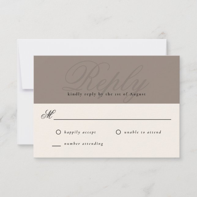 Taupe Modern Elegant Minimal Monograma RSVP (Anverso)