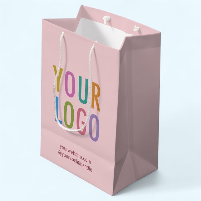 Taupe Papel rosa Regalo Bolsa Personalizado logoti (MISOOK 7 x 4.5 x 10 inch Taupe Pink Medium Gift Bag with Logo)