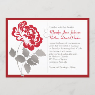 Taupe, Peonía Roja en la invitación a la boda blan
