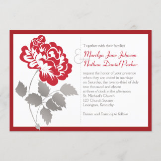 Taupe, Peonía Roja en la invitación a la boda blan