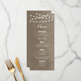 Taupe String Lights Boda Tarjeta de menú