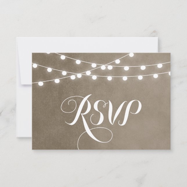 Taupe String Lights Wedding RSVP Card (Anverso)