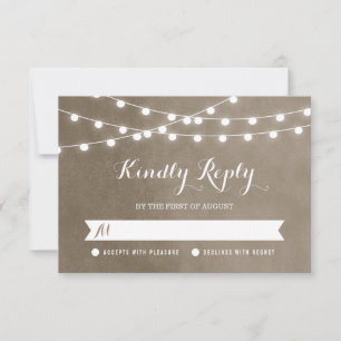Taupe String Lights Wedding RSVP Card