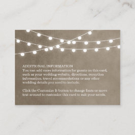 Taupe String Luces Boda Insertar tarjeta
