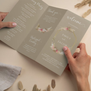Taupe Tri-pliegue Boho programa de boda floral Vol