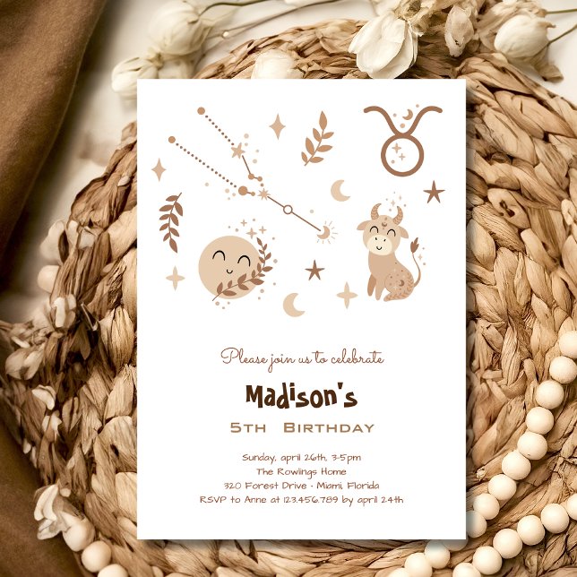 Taurus zodiac boho niños cumpleaños Invitación (Subido por el creador)
