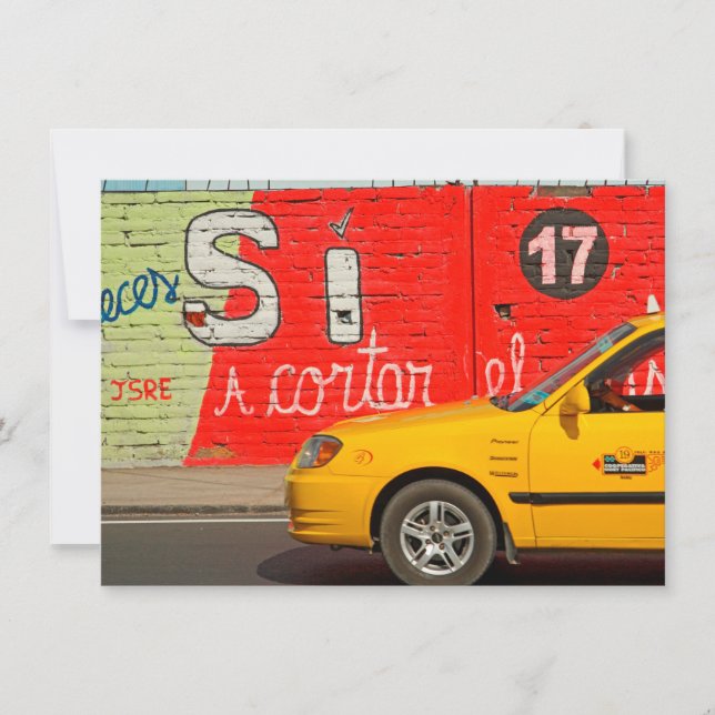 Taxi amarillo y graffiti, tarjeta de Ecuador (Anverso)