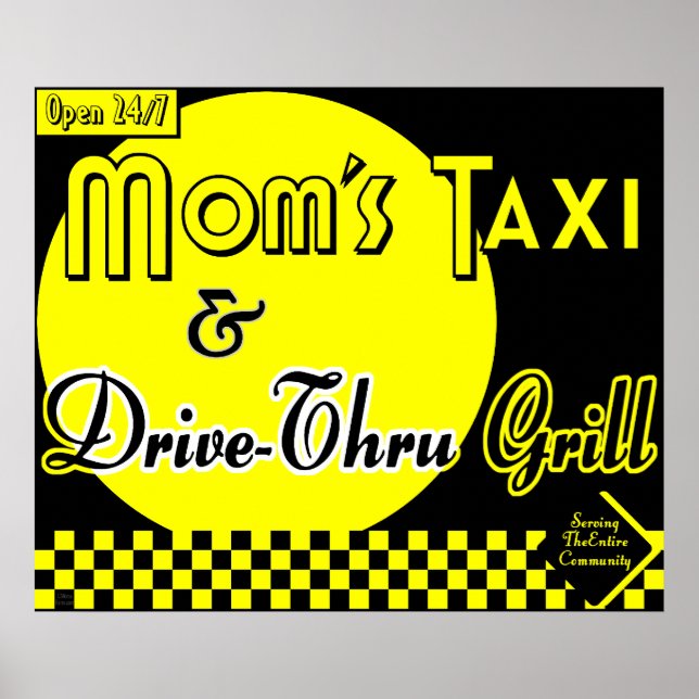 Taxi de mamá y su auto a través de arte de cocina  (Frente)