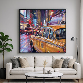 Taxi Nocturno Ciudad - Arte de Estilo Impresionist