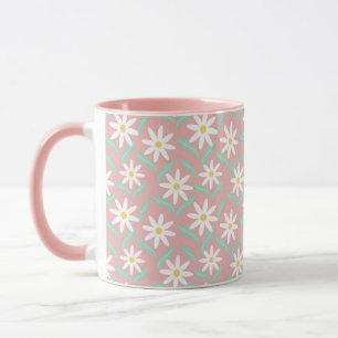 Taza С hamomile Hojas de flores Verde azuladas rosadas