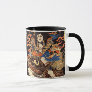 Taza 侍と化け蛙, samurai y rana gigante, Kuniyoshi, Ukiyo