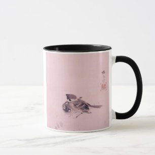 Taza 双雀, par del gorrión, Seihō, arte japonés del 栖鳳