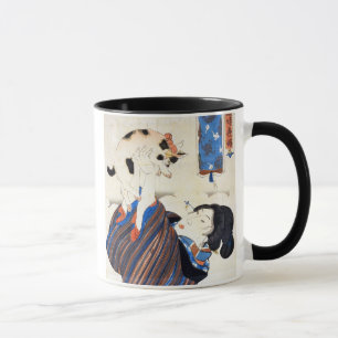 Taza 猫と女, gato y mujer, Kuniyoshi, Ukiyo-e del 国芳