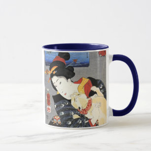 Taza 猫と女, gato y mujer, Kuniyoshi, Ukiyoe del 国芳