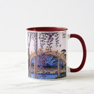 Taza 藤と太鼓橋, glicinias y puente arqueado, Hiroshige del