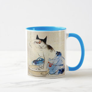 Taza 顔を洗う猫, lavado de la cara del gato del 広重,