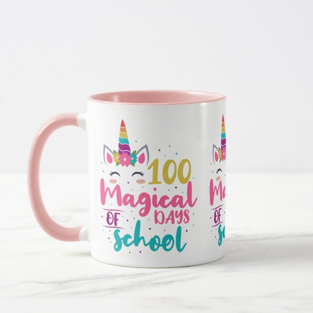 Taza 100 Mágicos Días Escolares De Unicornio (Izquierda)