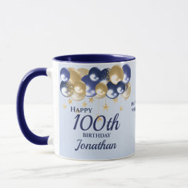 Taza 100th Birthday Navy Gold Balloons 
