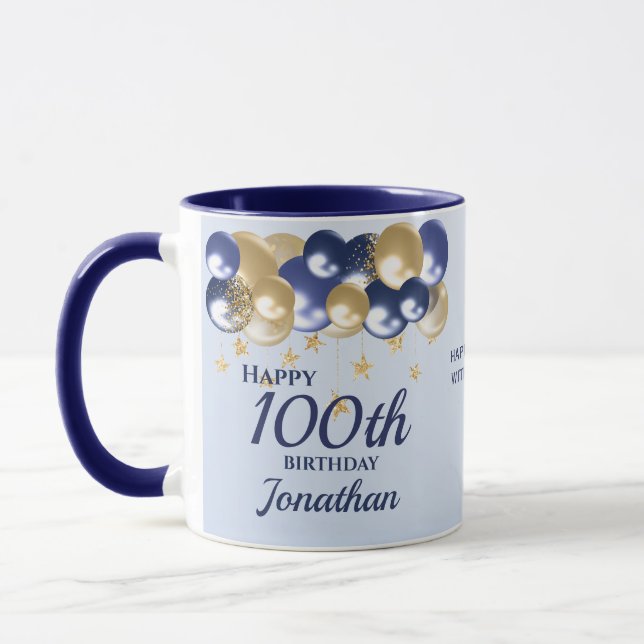 Taza 100th Birthday Navy Gold Balloons  (Izquierda)