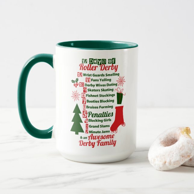 Taza 12 días de Navidades Roller Derby, patinaje sobre  (Con donut)