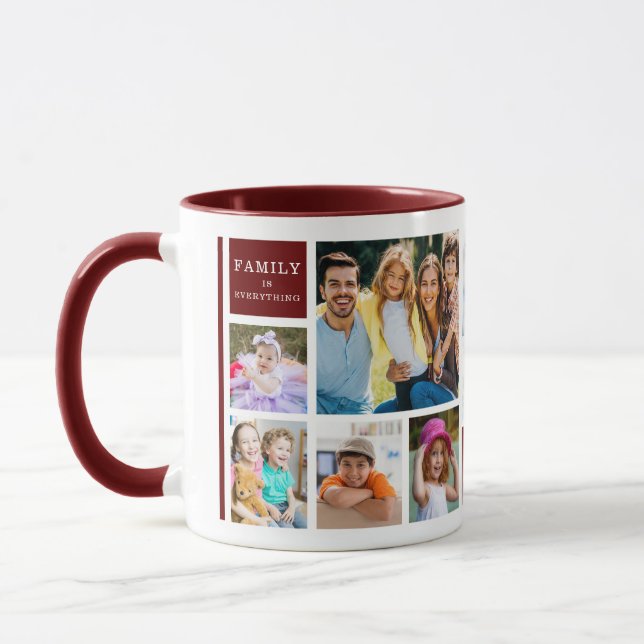Taza 12 Family Photo Collage Quote Monogrammed Maroon (Izquierda)