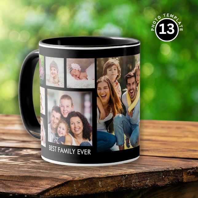 Taza 13 Mejor Familia Collage de fotos Nombre Negro (Subido por el creador)
