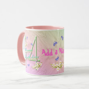 Taza 14.º cumpleaños mariposa en el Jardín