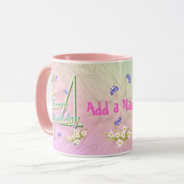 Taza 14.º cumpleaños mariposa en el Jardín (Anverso izquierdo)